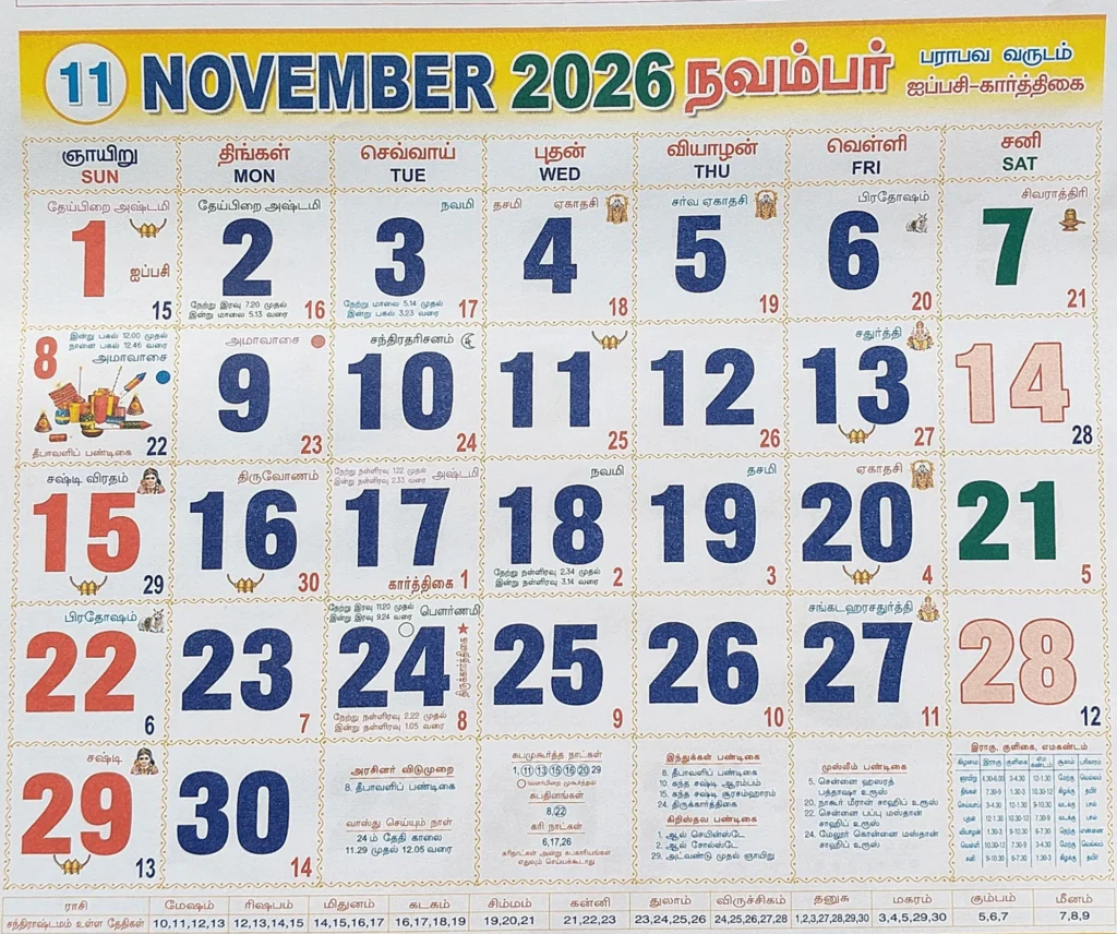November Tamil Monthly Calendar 2026